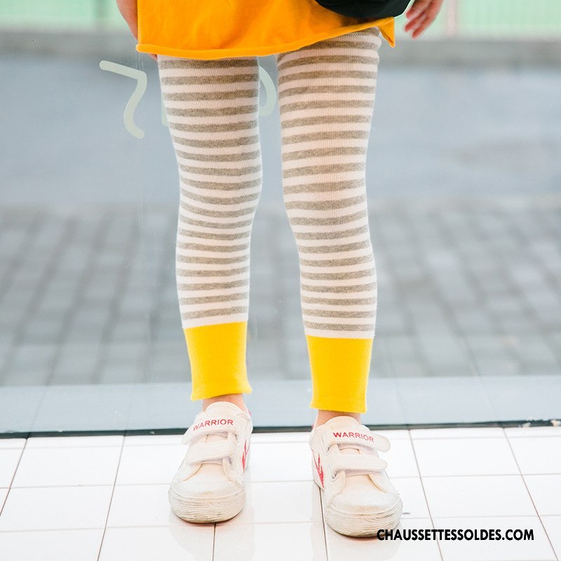 Collant Fille Guêtres Leggings Chaussette Rayé Tendance Collant Panty Enfant Couleurs Mixtes Gris
