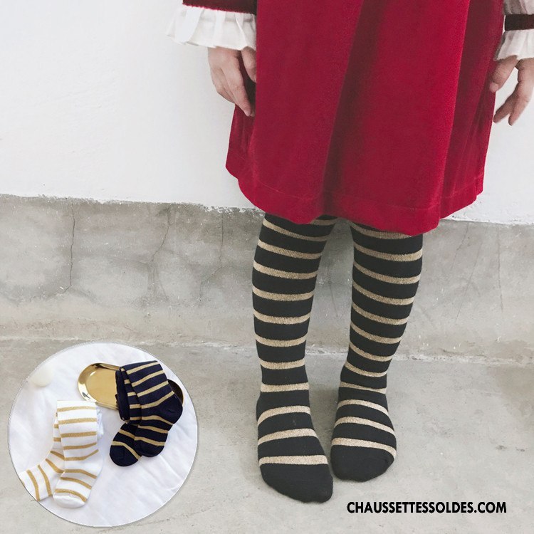 Collant Fille Leggings Rayé Enfant Femme Matelassé Tendance Bleu Or