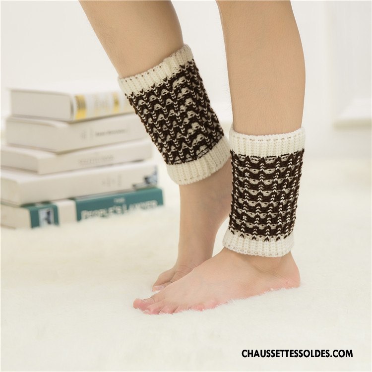 Guêtres Femme Beige Hiver Chaussette Courte En Maille De Laine Thermiques Blanc