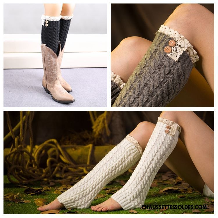 Guêtres Femme Bouton En Maille Thermiques Europe L'automne Hiver Blanc