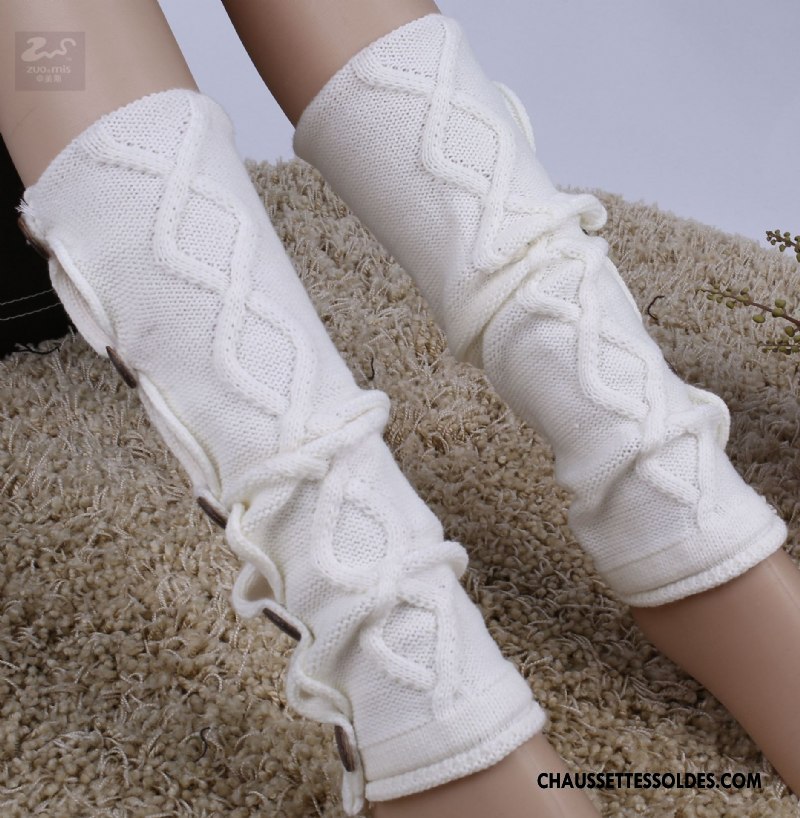 Guêtres Femme Bouton L'automne Losange En Maille Chaussette Hiver Blanc