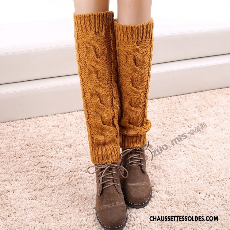 Guêtres Femme Chaussette Hiver De Laine L'automne Thermiques En Maille Jaune