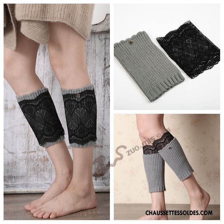 Guêtres Femme De Laine Couche Double Bouton Multifonctions En Maille Chaussette Gris