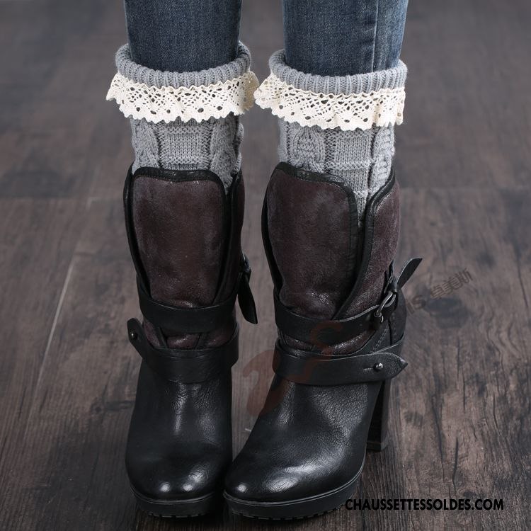 Guêtres Femme Dentelle Court En Maille Hiver Thermiques Chaussette Gris