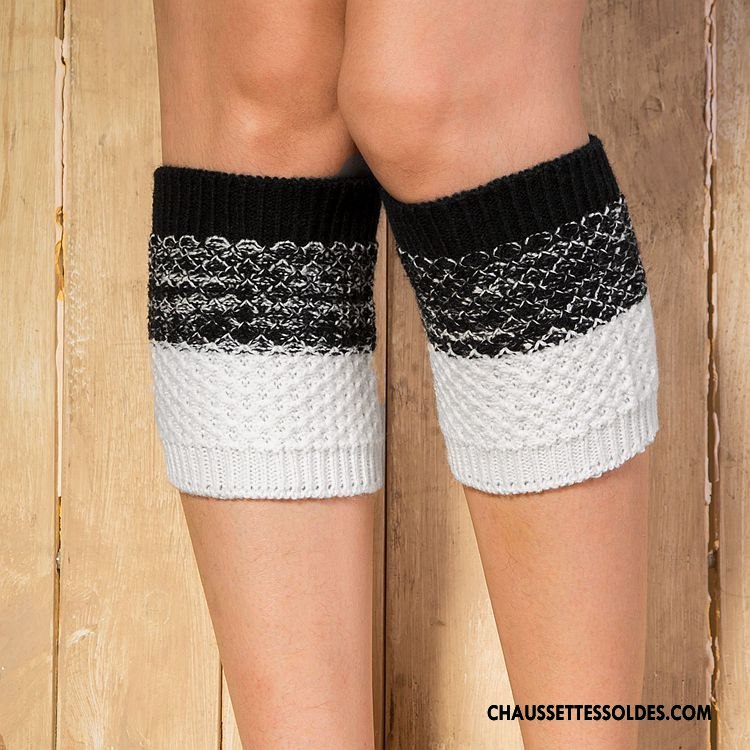 Guêtres Femme En Maille Chaussette Thermiques De Laine Couleurs Mixtes Couleur De Contraste Blanc
