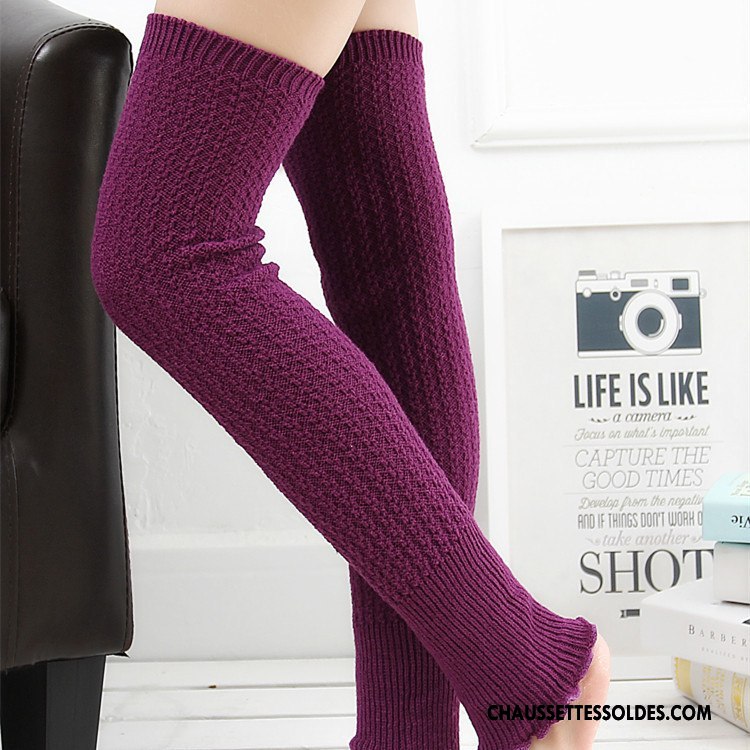 Guêtres Femme Europe Chaussette Longue Le Nouveau En Maille Fleurs Rouge Violet