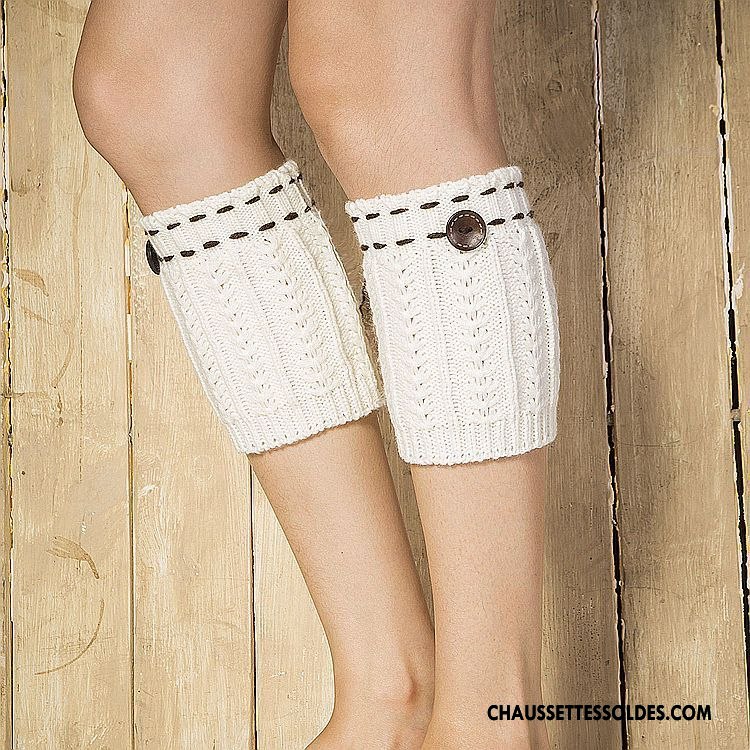 Guêtres Femme L'automne De Laine Chaussette Beige Court Bouton Blanc