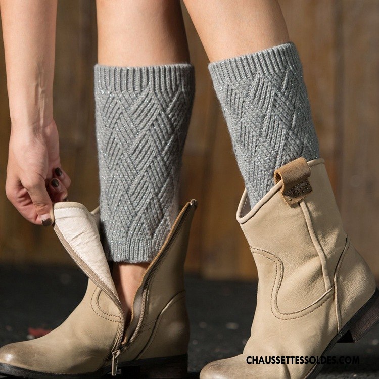 Guêtres Femme Le Nouveau L'automne En Maille Hiver Chaussette De Laine Or Argent Gris