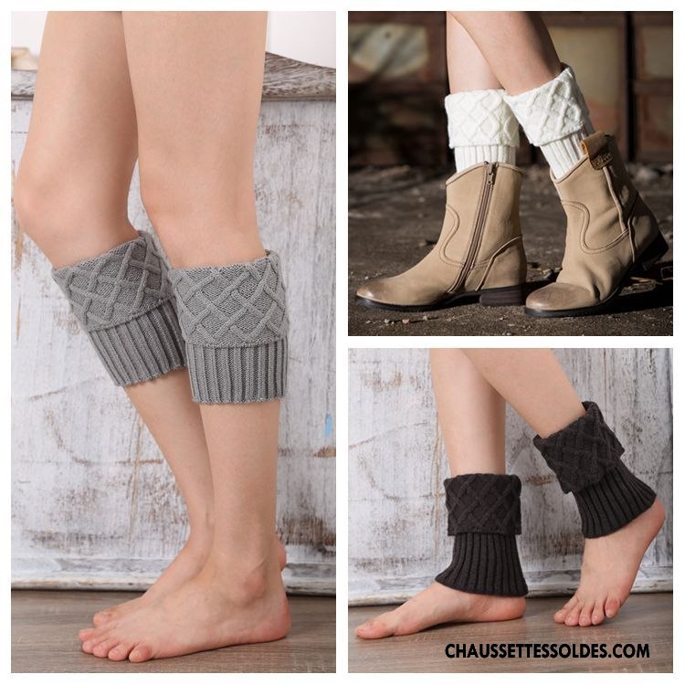 Guêtres Femme Le Nouveau Thermiques Losange Chaussette De Laine En Maille Blanc