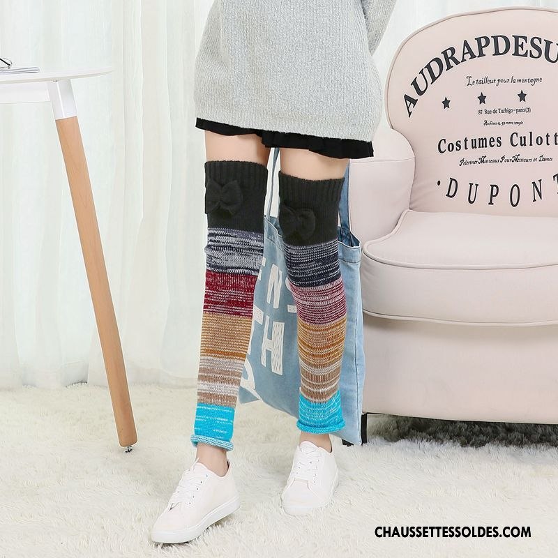 Guêtres Femme Rayé De Laine Thermiques Renforcé Hiver L'automne Arc En Ciel Coloré