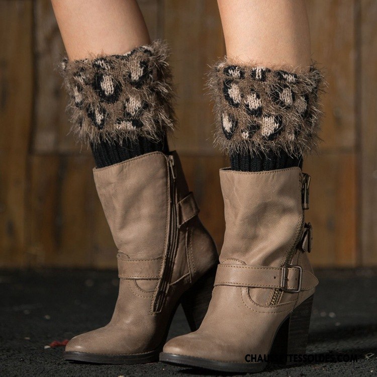 Guêtres Femme Similicuir Léopard Court En Maille Le Nouveau Chaussette Marron