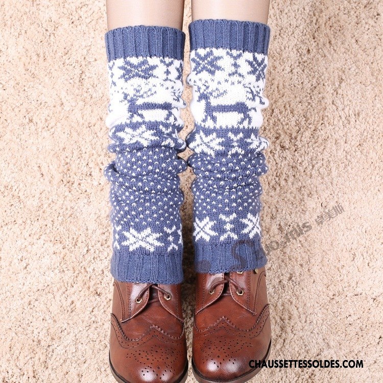 Guêtres Femme Thermiques En Maille L'automne Hiver Chaussette De Laine Bleu