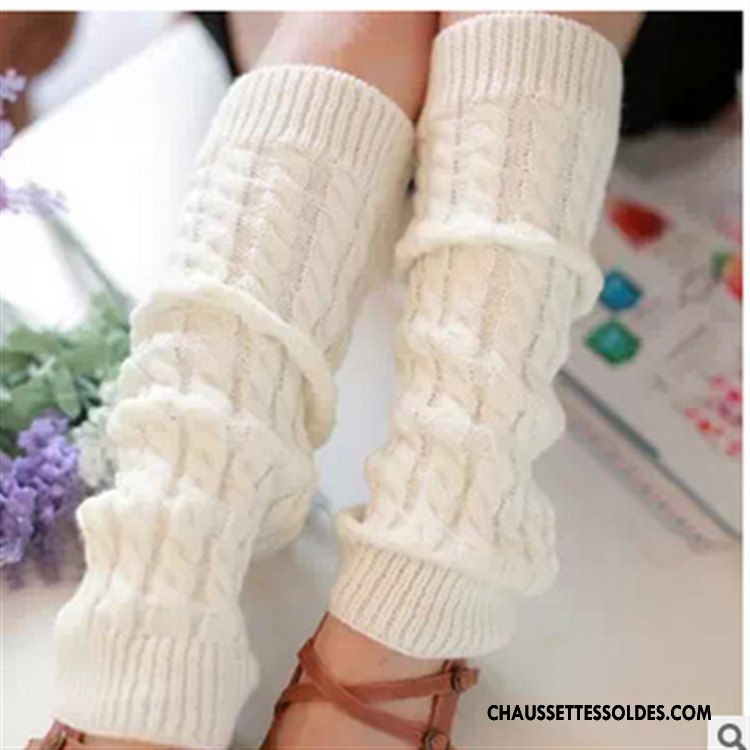 Guêtres Femme Thermiques Fleurs De Laine Genouillère De Boîtier Chaussette Blanc