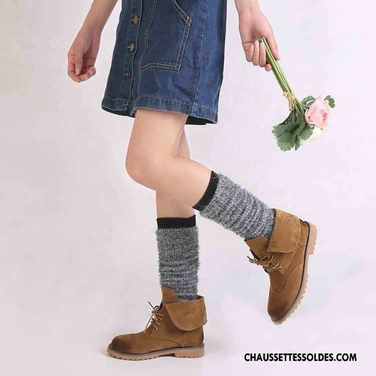Guêtres Femme Thermiques Plume Chaussette Renforcé Hiver De Laine Gris